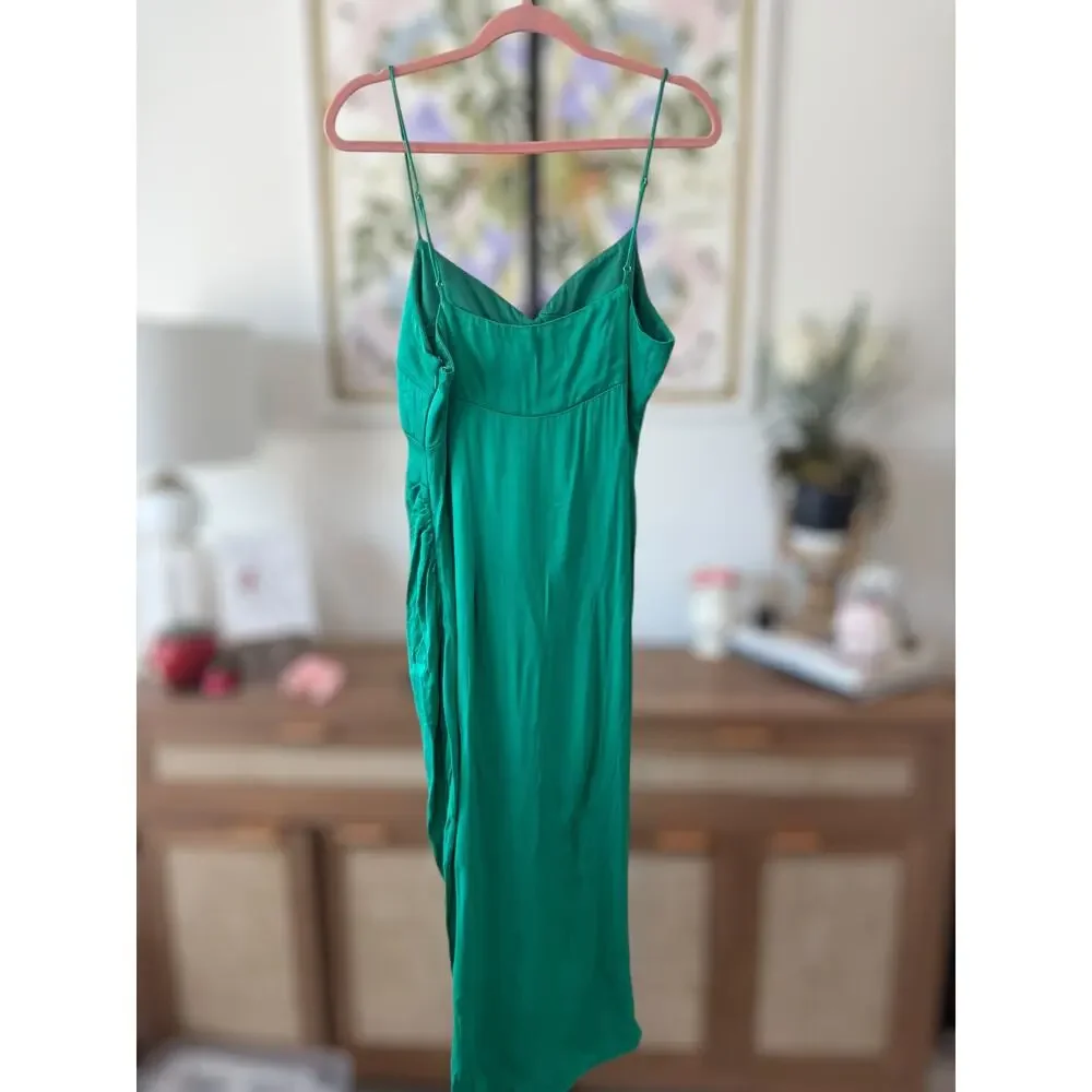 Saylor Ashlee Cut-Out High Slit Satin Midi Dress Glam Femme Green Womens Size XL